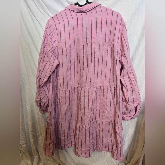 J. Jill Love Linen Size XS Stripe Button Front Tiered Shirt Dress - Picture 3 of 3